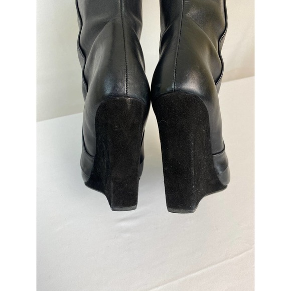 Zara Black Leather Pointed Toe Block-Heel Boots knee high boots 39 - Picture 5 of 7
